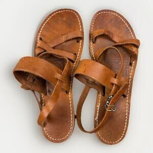 Melissinos The Poet Women's Sandal Strap Tan Handcrafted Greek Buckle Size 8